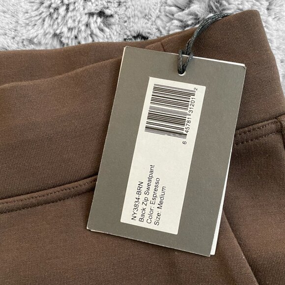 Dark Brown Casual Lounge Sweatpants Ribbed Hem with Light Beige Drawstring - Picture 5 of 6